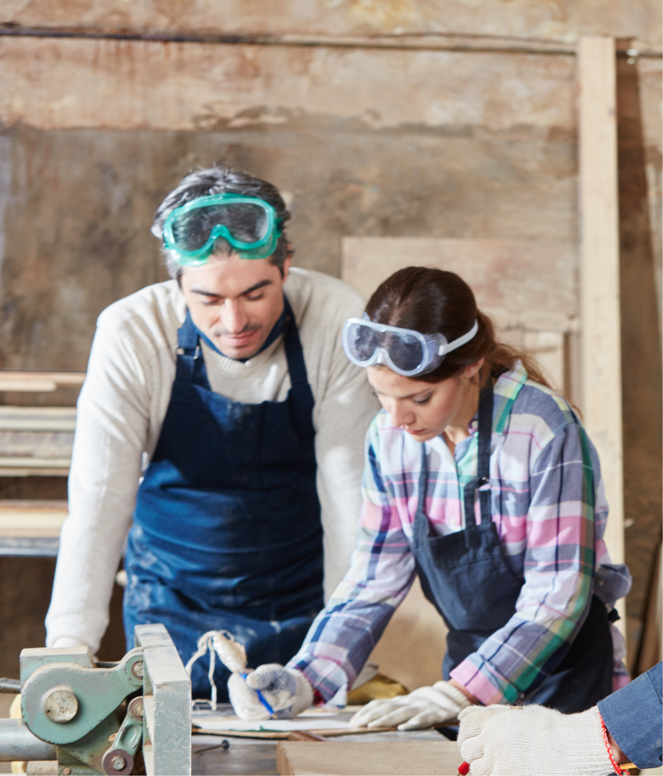 Apprentices Working With Wood